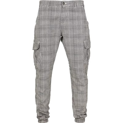 Urban Classics - AOP Glencheck Cargobroek - S - Wit/Zwart