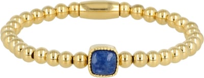 My Bendel - Goudkleurige Elastische Bedelarmband met Blue Aventurine Edelsteen - met Luxe Cadeauverpakking | Sieraden Voor Dames | Maat S