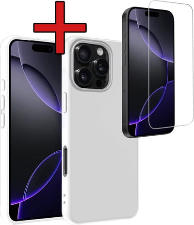 Hoesje - Met Screenprotector - Geschikt voor Apple iPhone 16 Pro - Sterk & Shockproof - Telefoon Hoes - Back Cover - Siliconen Case - Telefoonhoes - Wit