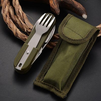 7 in 1 multifunctioneel buitenservies roestvrij staal opvouwbare vork lepel mes picknick kamperen wandelen reizen serviesgoed groen