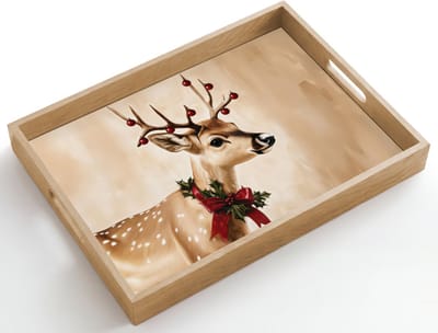 Dienblad hout 50x35 cm - Schootdienblad - Gewei - Kerst - Rendier - Rood - Borrelplank rechthoek - Plateau dienbladen