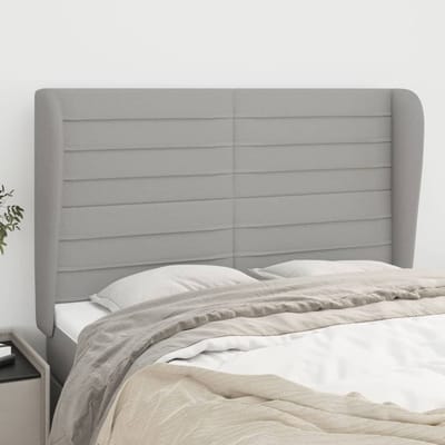 vidaXL - Hoofdbord - met - randen - 147x23x118/128 - cm - stof - lichtgrijs