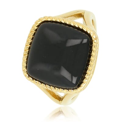 My Bendel - Zegelring Goudkleurig met Onyx Edelsteen - Goudkleurige Zegelring - Onyx Edelsteen - Stijlvolle Damesring - met Luxe Cadeauverpakking | Sieraden Voor Dames | Maat 16.00 Mm / Maat 50