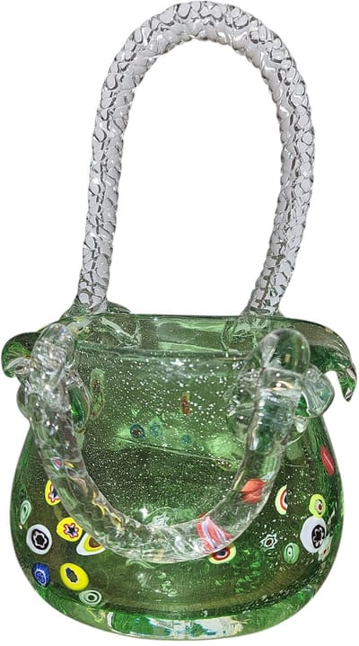 Tasje - Glas - Mini vaas - Glassculptuur - Groen - 19x11x8 cm - Kristalglas