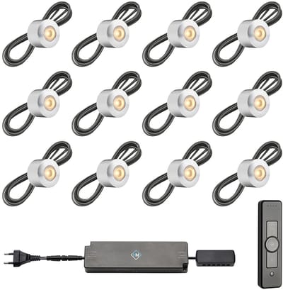 LED veranda opbouwspots Gomera ab inclusief trafo en afstandsbediening - 3W / dimbaar / opbouwspot / terrasoverkapping / overkapping / serre / carport / warm wit / rond / 230V / IP44 / set van 12 stuks