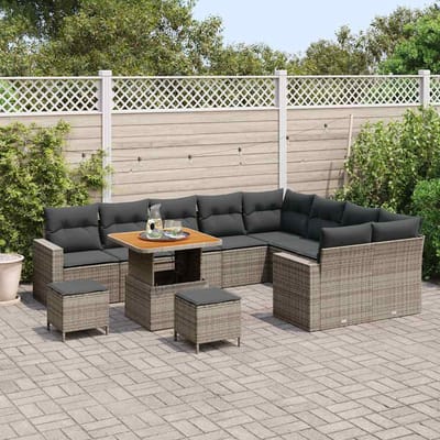 vidaXL - Tuinbank - Set - 13 - st - 10-Aantal - zitplaatsen - Grijs - poly - rattan