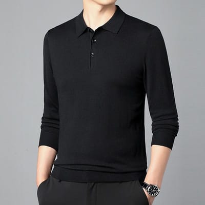 Dunne trui met revers voor mannen van middelbare leeftijd voor de lente en herfst met wol. Los T-shirt met revers. Casual gebreide poloshirt in effen kleur. 4XL