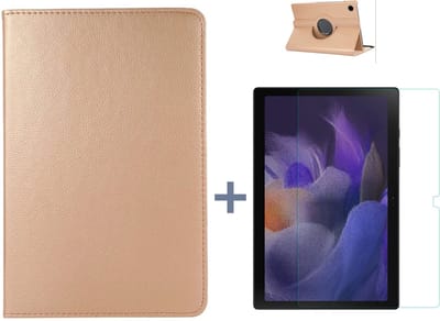 Arara Hoes Geschikt voor Samsung Galaxy Tab A8 (2021/2022) 10.5 inch draaibaar tablethoes + screenprotector - tempered glass - met stylus pen - Goud