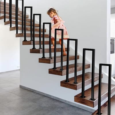 U-Vormige Trapleuning Zwart - Stevige Stalen Handgreep voor Binnen en Buiten Montage (55 cm)