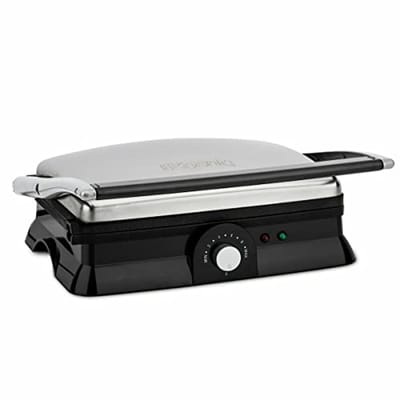 Professionele Elektrische Tafelgrill met Roestvrijstalen Behuizing en Regelbare Temperatuur voor Barbecue en Panini
