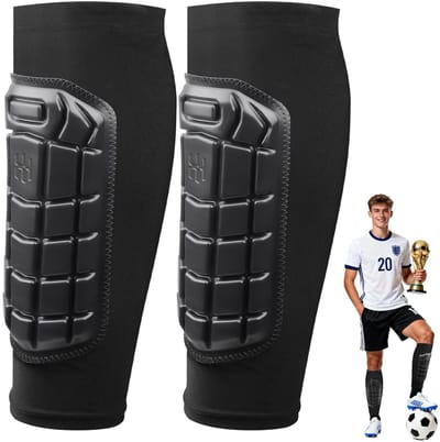 carmdering - Scheenbeschermers - Voetbal Scheenbeschermers - Sport Beschermers - Maat M, 88% nylon, 12% elastaan, PU schokabsorberend - Honingraat design, lichtgewicht, ademend - Met silicone antislip strip - Voor voetbal, skiën, hardlopen - Zwart
