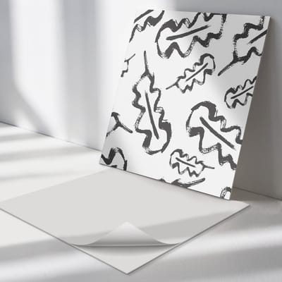 Wallfluent Vinyl Tegels - Gestileerde Bladeren op de Achtergrond Vinyl Tegels Zelfklevend - 30 cm x 30 cm - Zwart PVC Tegels - 9 stuks - Vierkant PVC Tegels - Bloemen En Planten Plaktegels - Zelfklevende Vinyltegels - Plaktegels Keuken en Badkamer