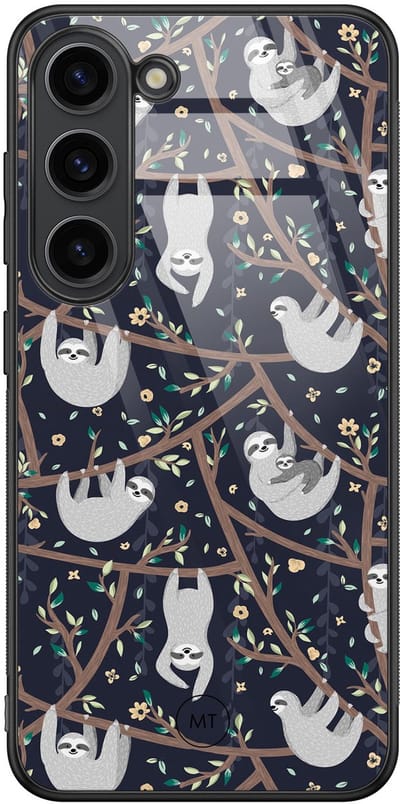 Hoesje geschikt voor Samsung Galaxy S23 - Luiaard print - Hard Case Zwart Back Cover - Print - Blauw - Mooie Telefoonhoesjes