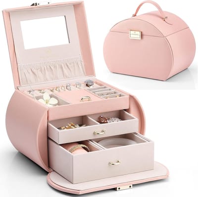Sieradendoosje voor meisjes en dames van kunstleer met spiegel en laden - Perfecte opbergruimte voor oorbellen, halskettingen, armbanden en horloges