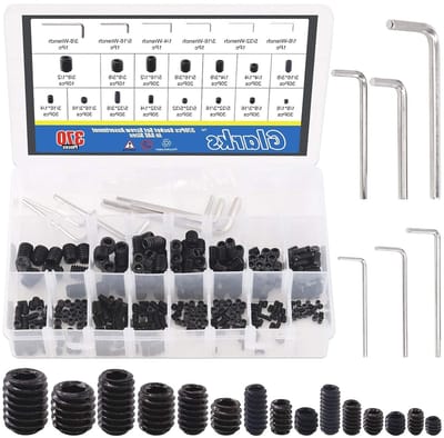 370 Stuks 15 Maten 3/8x1/2''-1/8x1/8'' Inwendige Hex Allen Hoofd Bouten Set, 12.9 Klasse Zwarte Legering Stalen Grub Schroeven Assortiment met 6 Stuks Inbussleutels en Gereedschap voor Klussen