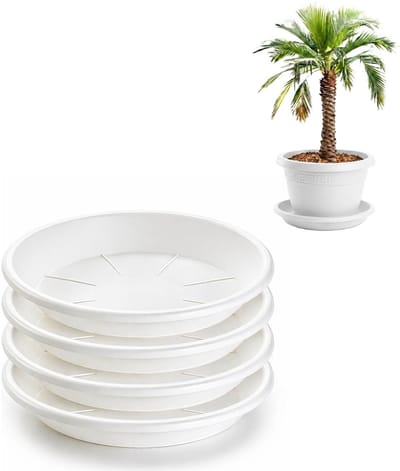 Plasticforte plantenpot onder schotel / opvang schaal - 4x - wit - dia 45 cm - Kunststof - voor een pot met dia 55/60 cm