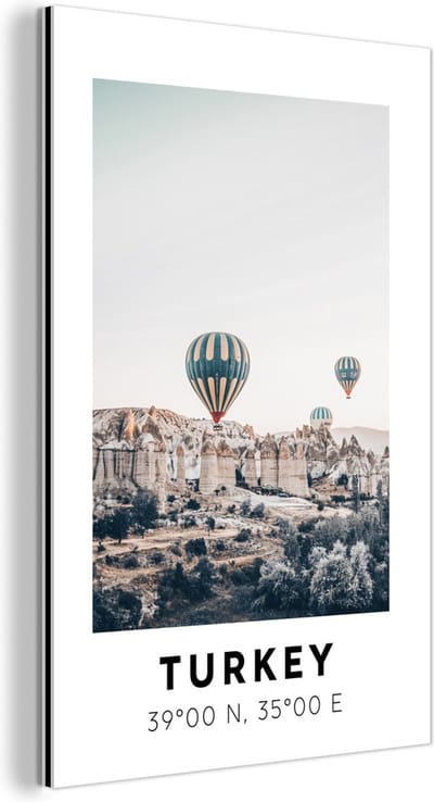 Wanddecoratie Metaal - Aluminium Schilderij Industrieel - Turkije - Luchtballon - Cappadocië - 120x180 cm - Dibond - Foto op aluminium - Industriële muurdecoratie - Voor de woonkamer/slaapkamer
