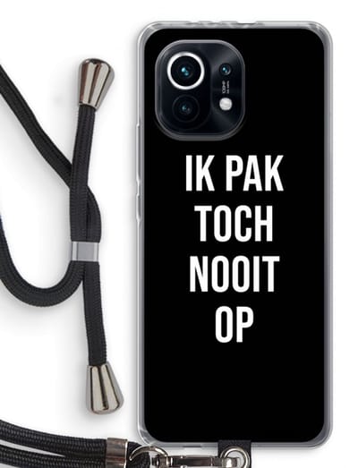 Case Company® - Hoesje met koord geschikt voor Xiaomi Mi 11 hoesje met Koord - Ik pak nooit op - Zwart - Telefoonhoesje met Zwart Koord - Bescherming aan alle Kanten en Over de Schermrand
