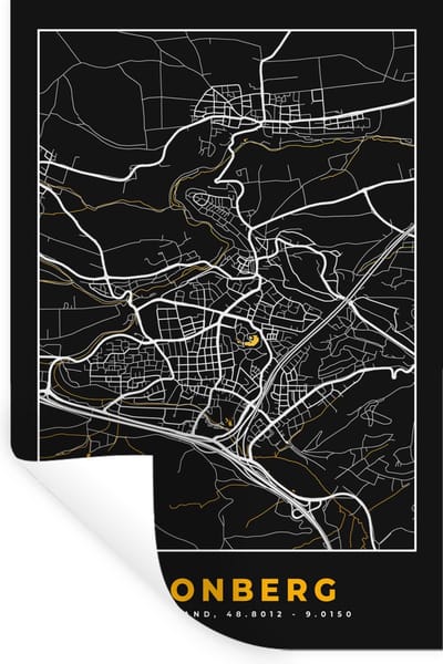 Muurstickers - Sticker Folie - Black and Gold – Stadskaart – Leonberg – Duitsland – Plattegrond – Kaart - 20x30 cm - Plakfolie - Muurstickers Kinderkamer - Zelfklevend Behang - Zelfklevend behangpapier - Stickerfolie