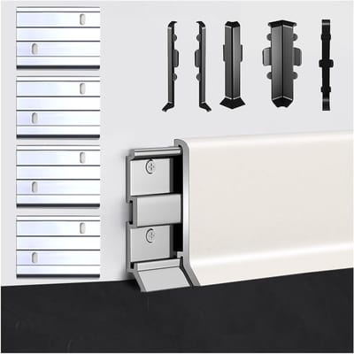 1 st aluminium plint plintafwerking - 49 1/5 inch naadloze muurbasisbescherming for keuken, badkamer, kantoor en meer(White,8cm)