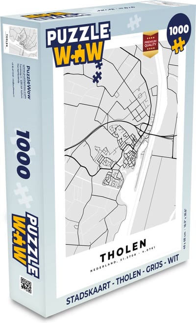 Puzzel Stadskaart - Tholen - Grijs - Wit - Legpuzzel - Puzzel 1000 stukjes volwassenen - Plattegrond