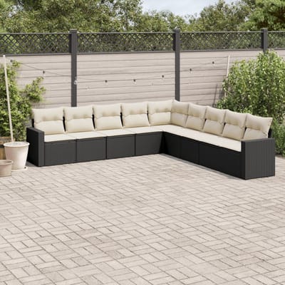 vidaXL - 9-delige - Loungeset - met - kussens - poly - rattan - zwart