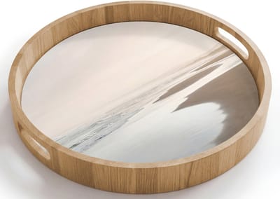 Dienblad rond 40x40 cm - Schootdienblad hout - Kustlijn - Strand - Oceaan - Borrelplank rechthoek - Plateau houten dienbladen