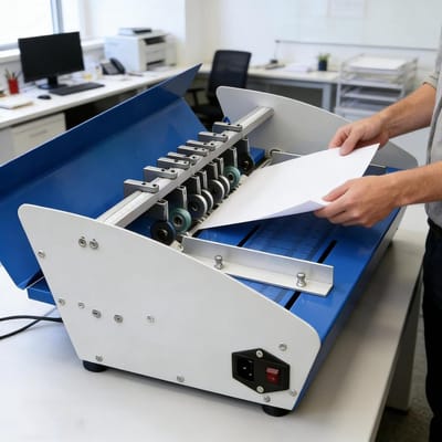 3-in-1 Perforator - Vouw Snijmachine - Papier Bewerken - Instelbare Vouwdiepte - 460 mm Breed - Metaal Blauw