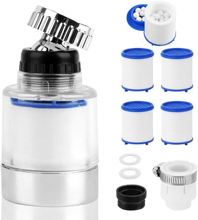 Dailygoods - Waterfilter, kraanfilter, kraanfilter voor drinkwater, kalkfilter, waterkraan, ontkalker, opzetstuk, 360° draaibaar waterfilter, kraan met vervangbaar filterelement voor badkamer, keuken