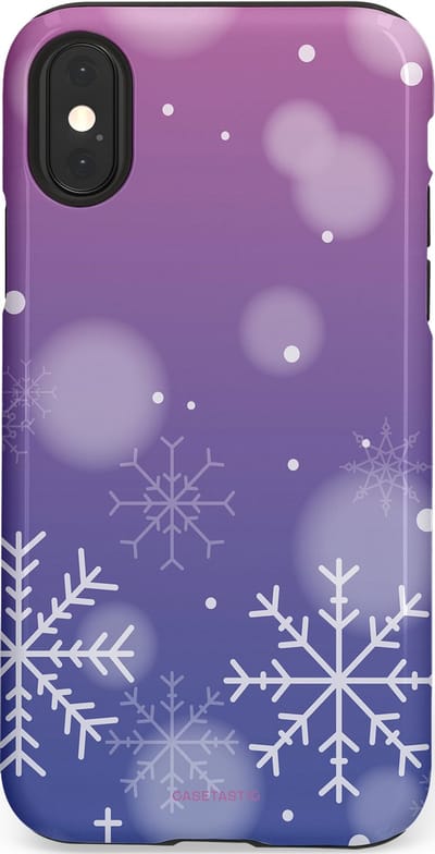 Casetastic hoesje geschikt voor Apple iPhone X / Apple iPhone XS - Dubbellaagse bescherming - Winter Sneeuw Paarse Roze Gloed - Fashion Case - Lavendel