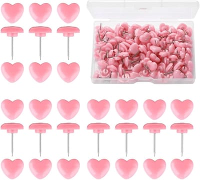 100 Stuks Decoratieve Hartvormige Duimspijkers voor Prikbord en Kantoor