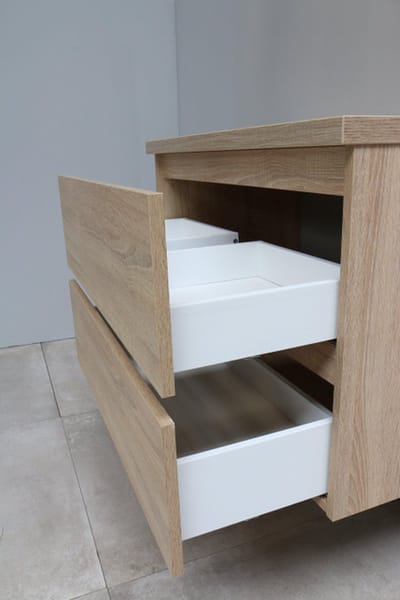 Basic Bella Badkamermeubelset - 80x55x46cm - 1 wasbak - Acryl - Wit - 1 kraangat - Wandspiegel zonder verlichting - MDF Eiken