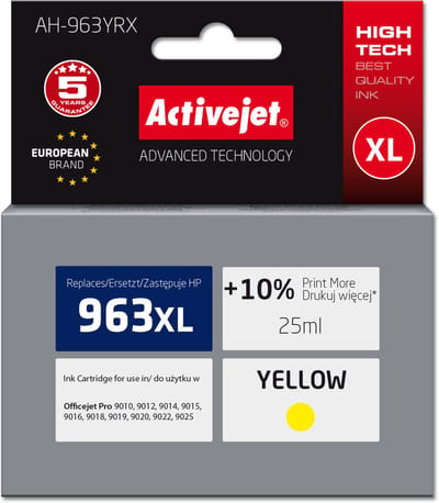 Activejet AH-963YRX inkt voor HP printers, Vervanging HP 963XL 3JA29AE; Premium; 1760 pagina's; geel