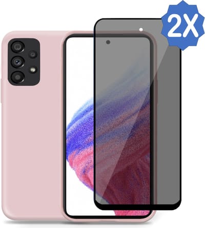 Hoesje geschikt voor Samsung A53 5G + 2x Privacy Screenprotector – Privé Gehard Glas Cover - Suède Case Rose