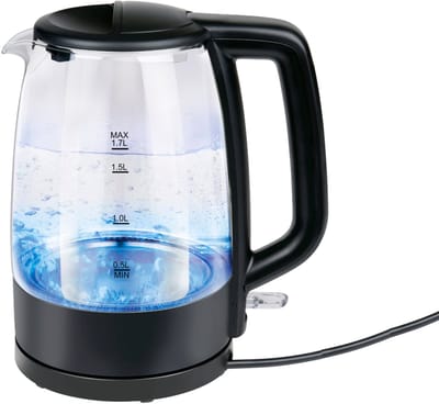 alpina Waterkoker Glas 1,7 Liter - 2200W - Automatische Uitschakeling - Retro - Droogkookbeveiliging - Zwart