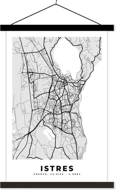 Posterhanger incl. Poster 40x60 cm - Schoolplaat - Frankrijk - Plattegrond - Kaart - Istres - Stadskaart - Textielposter - Zwarte latten - Stadskaart