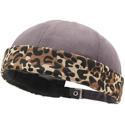 Casquette Docker Imprimé Léopard Décontractée Casquette Sans Visière en Coton Lavé Couleur Unie Chapeau Hip Hop Port Quotidien