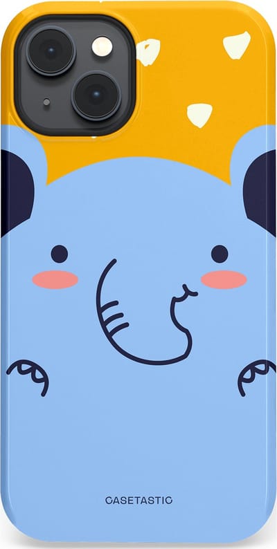 Casetastic hoesje geschikt voor Apple iPhone 14 - MagSafe - Dubbellaagse bescherming - Knuffel van olifant - Fashion Case - Lichtblauw Okergeel