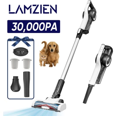 LAMZIEN V9 draadloze stofzuiger, 30000PA/40 minuten looptijd, efficiënte HEPA-filtratie, met LED-koplamp, lichtgewicht handstofzuigers voor dierenharen, tapijt en hardhouten vloeren