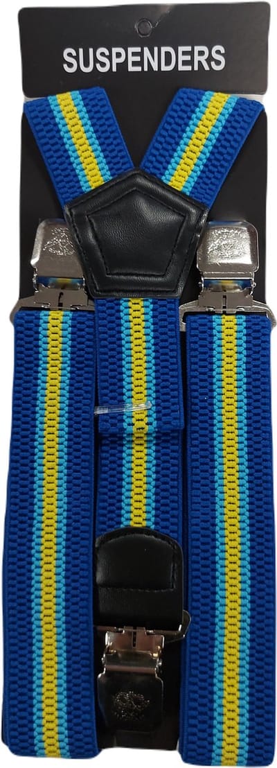 Bretels | Kleur: Donker Blauw - Geel Gestreept | Bretels Heren Volwassenen | Stevige Clips | Sterke Clips | Brede Clips | One Size Fits All