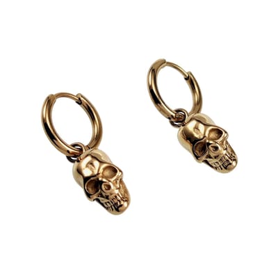 Ø14mm x 2mm Oorringen Unisex - RVS Gold Plated - Oorbellen met Schedelkop Hanger
