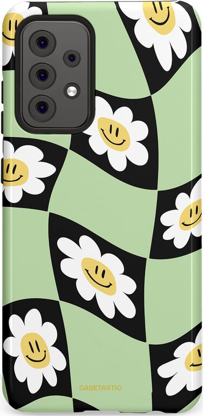 Casetastic hoesje geschikt voor Samsung Galaxy A52 (2021) 5G / Samsung Galaxy A52 (2021) 4G - Dubbellaagse bescherming - Golvende madeliefjes - Fashion Case - Mintgroen Zwart Wit Beige