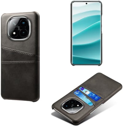 MobyDefend Hoesje - Geschikt voor Xiaomi Redmi Note 14 Pro Plus - Lederen Backcover Met Vakjes Pasjes - Zwart
