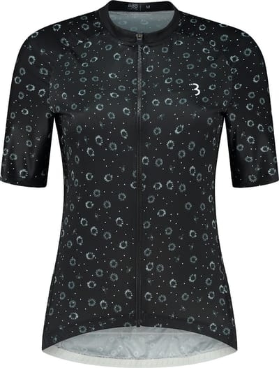 BBB Cycling DonnaFit R - Duurzaam Fietsshirt Dames Korte Mouw - 15-25 °C - Ademend MTB en Wielrenshirt - 3 Achterzakken - Black Floral