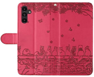 BookCover Hoes Etui geschikt voor Samsung Galaxy S26 - Rood - Katten op Muurtje - Reliëf
