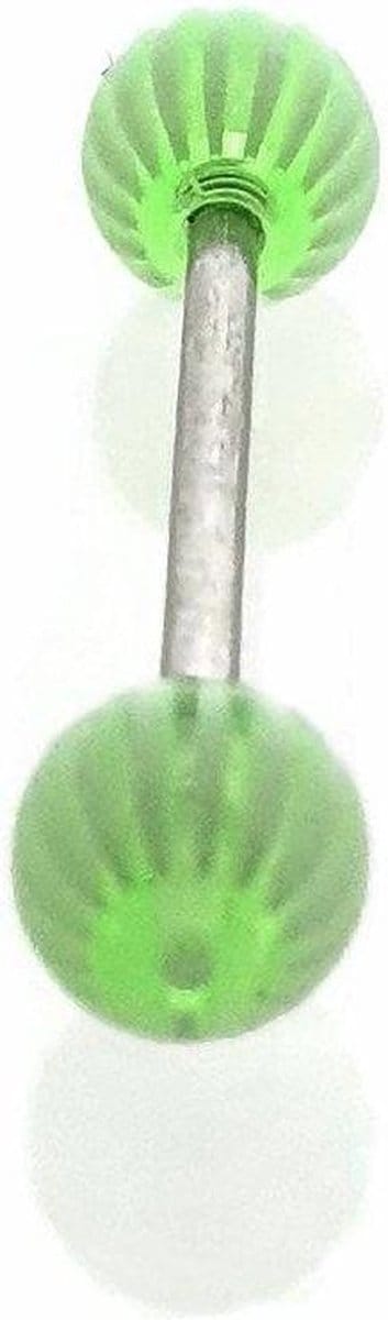 Aramat Jewels | Tongpiercings | Kleurrijke Gestreepte Tongpiercing van Staal | Gestreept-Groen-Wit | |6mm | Staal | Volwassenen | Verkleurd niet