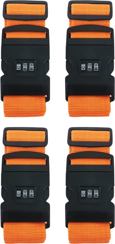 Kofferriem met cijferslot en kofferlabel - 4 stuks - Verstelbaar - Bagageriem - 200 Centimeter - Extra Beveiliging - Reizen - Oranje