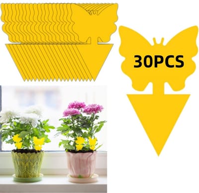 30 stuks - Fruitvliegenvallen - Fruitvliegenkleefvallen - Kleefinsectenvangers - Beschermt planten - Vlindervorm - Geel - 8 x 13 cm - Voor fruitvliegen, motten, muggen, bladluizen en vliegende insecten - Geschikt voor binnen- en buitengebruik