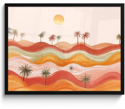 Poster in lijst - Fotolijst 80x60 cm - Posters - Abstract landschap - Palmbomen - Kleurrijk - Posterlijst zwart - Decoratie - Wanddecoratie woonkamer - Muurdecoratie slaapkamer