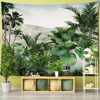 Ethorn Palm Plant Wandtapijt Muurhanger Boheems Tropisch Landschap Hippie Print Woonkamer Psychedelische Huisdecoratie 150x100 cm